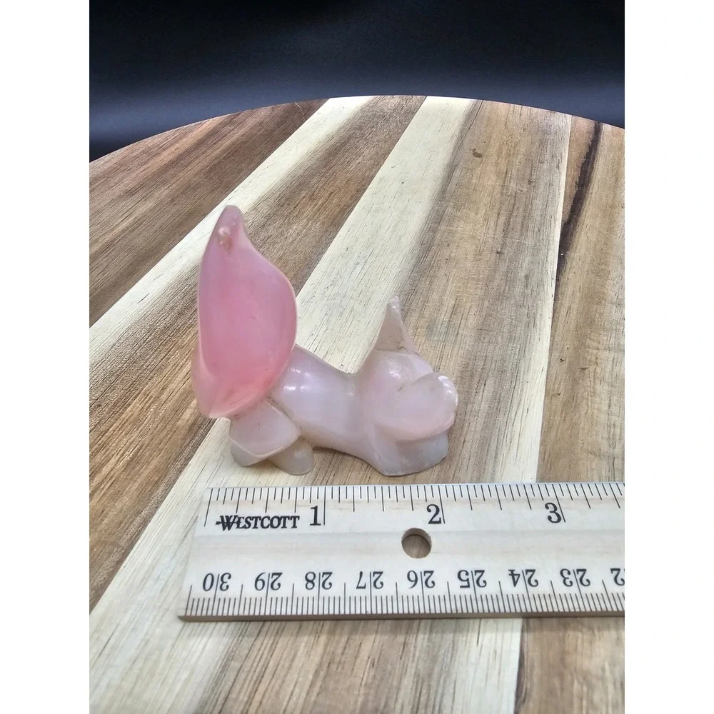 Vintage Carved‎ Pink Alabaster Cat Figurine